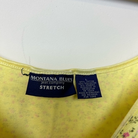VTG Y2K Montan Blues Top blouse L Ditsy Floral Tank Yellow multicolor Baby Doll - Picture 7 of 9